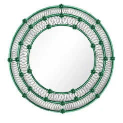 Ongaro & Fuga Specchio Rotondo Ostregher Con Decoro Floreale Verde In Vetro Di Murano