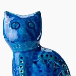Bitossi Ceramiche Statuetta Gatto Seduto Blu di Aldo Londi