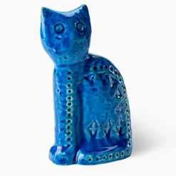 Bitossi Ceramiche Statuetta Gatto Seduto Blu di Aldo Londi
