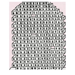 Sergio Mannino Studio Tappeto in lana fatto a mano rosa e grigio con motivo a muro di mattoni cavi