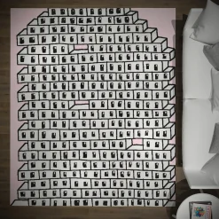 Sergio Mannino Studio Tappeto in lana fatto a mano rosa e grigio con motivo a muro di mattoni cavi