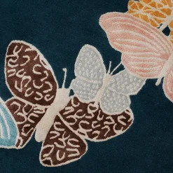 Sergio Mannino Studio Tappeto rotondo in lana e seta fatto a mano Spirit In The Night Sky Butterfly Blue