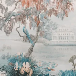 KOHRO Tessuto da rivestimento Blooming Time in cotone blu