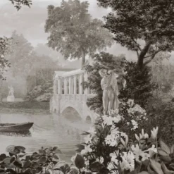 KOHRO Tessuto da rivestimento Blooming Time in cotone bianco, nero e grigio