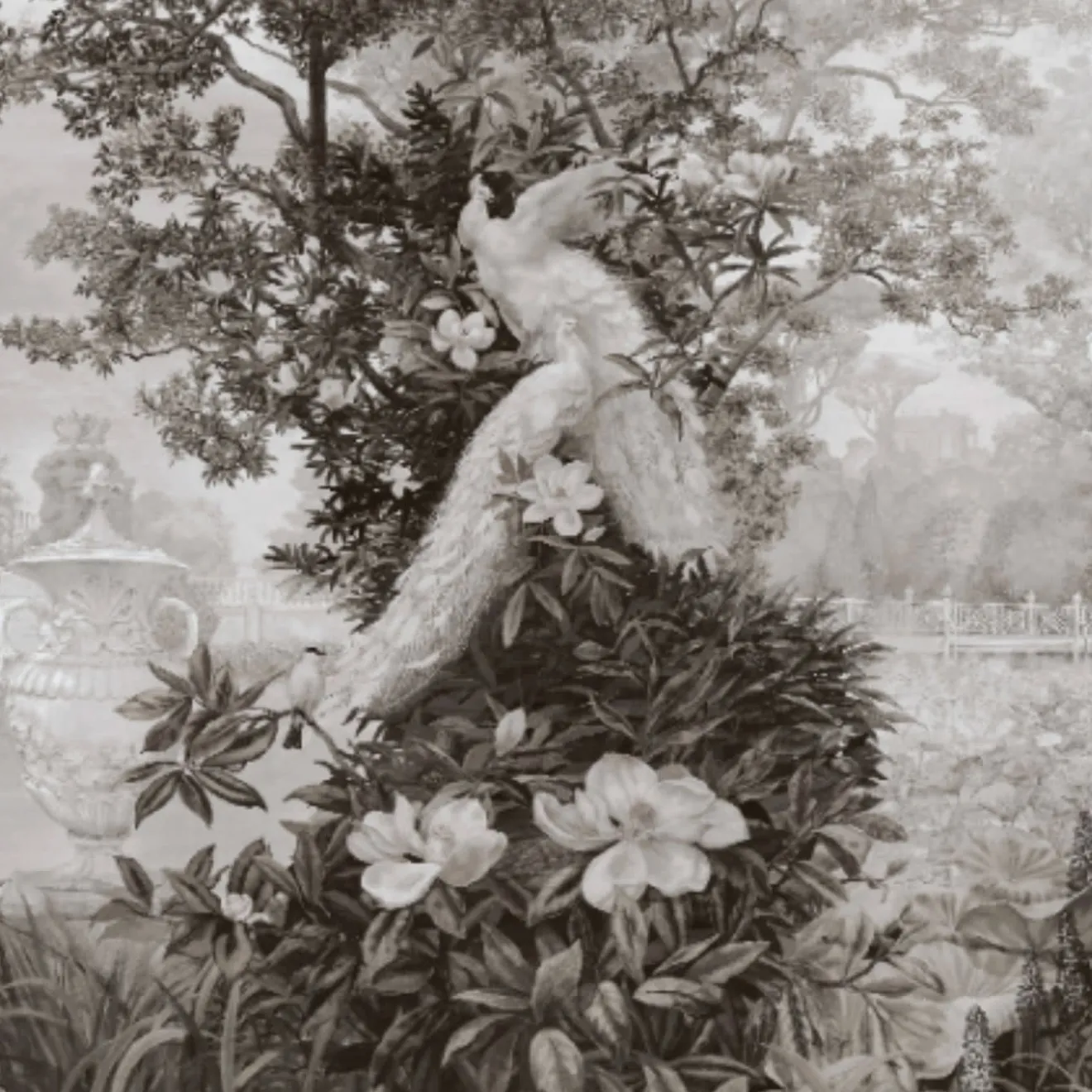 KOHRO Tessuto da rivestimento Blooming Time in cotone bianco, nero e grigio