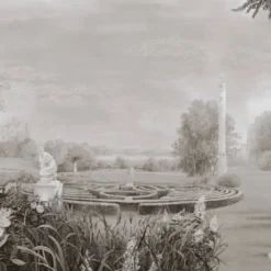 KOHRO Tessuto da rivestimento Blooming Time in cotone bianco, nero e grigio