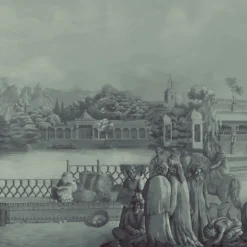 KOHRO Tessuto da rivestimento Darshan Panorama in poliestere blu