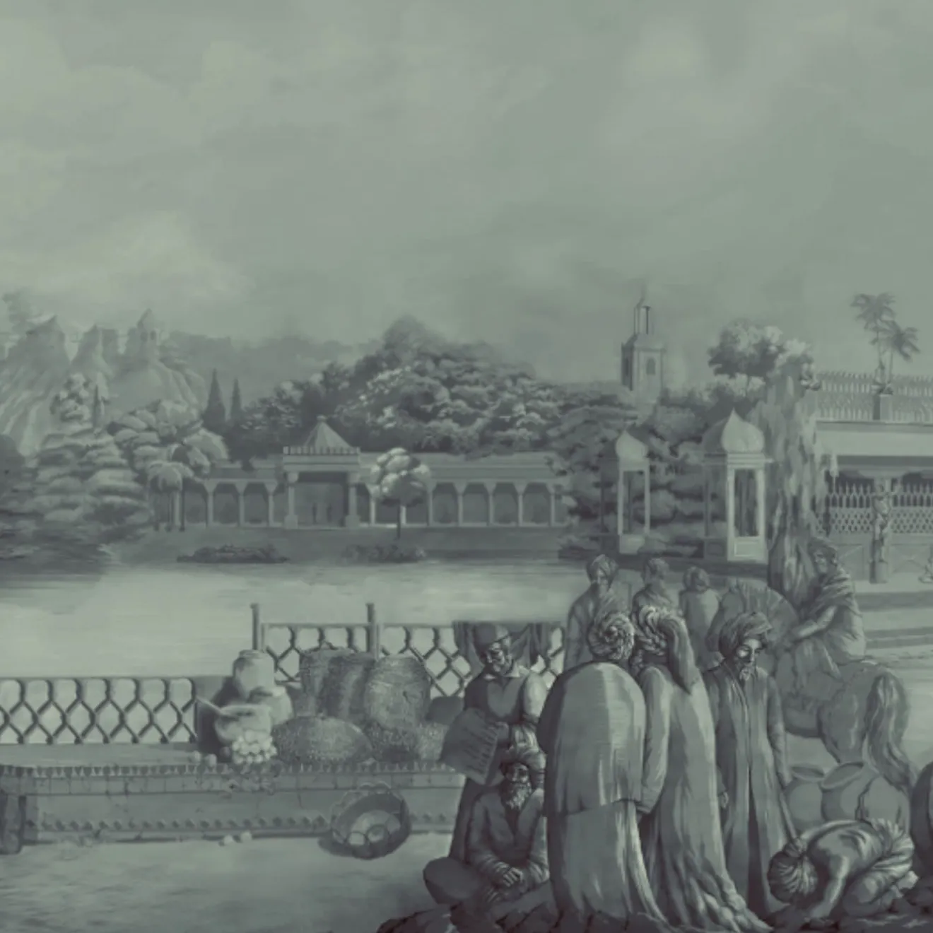 KOHRO Tessuto da rivestimento Darshan Panorama in poliestere blu