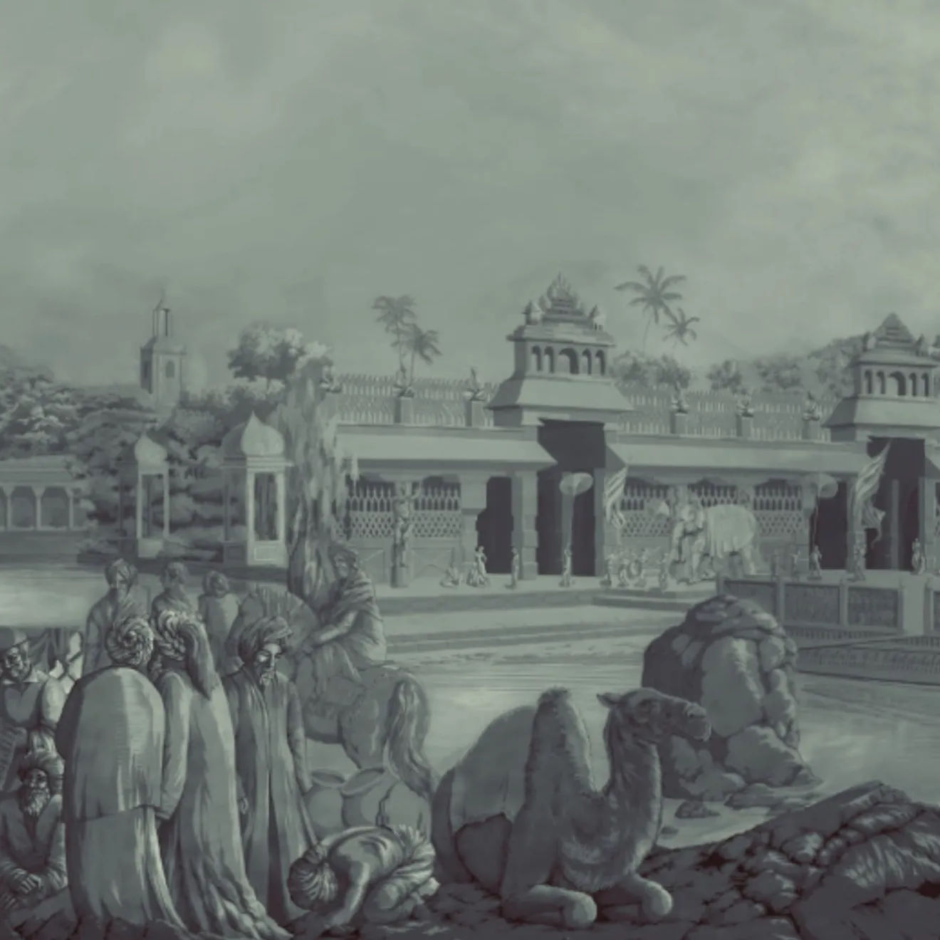 KOHRO Tessuto da rivestimento Darshan Panorama in poliestere blu