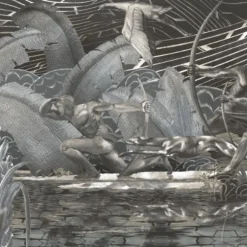 KOHRO Tessuto da rivestimento in poliestere Wildscape, nero e argento, scintillante