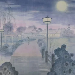 KOHRO Tessuto da rivestimento in cotone Nihon Moon rosa e blu