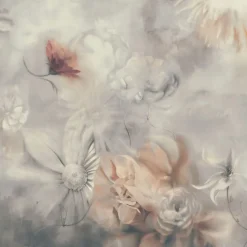 KOHRO Tessuto da rivestimento in cotone rosso e grigio blu Fleuraissance