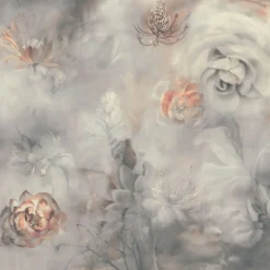 KOHRO Tessuto da rivestimento in cotone rosso e grigio blu Fleuraissance