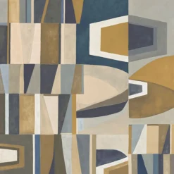 KOHRO Tessuto da rivestimento in poliestere cromato blu e oro