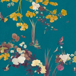 KOHRO Tessuto da rivestimento in poliestere blu, viola e giallo