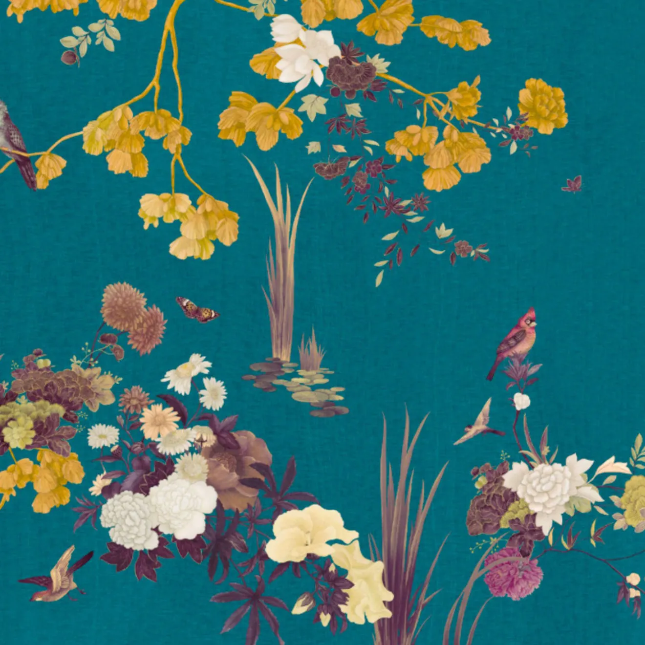 KOHRO Tessuto da rivestimento in poliestere blu, viola e giallo