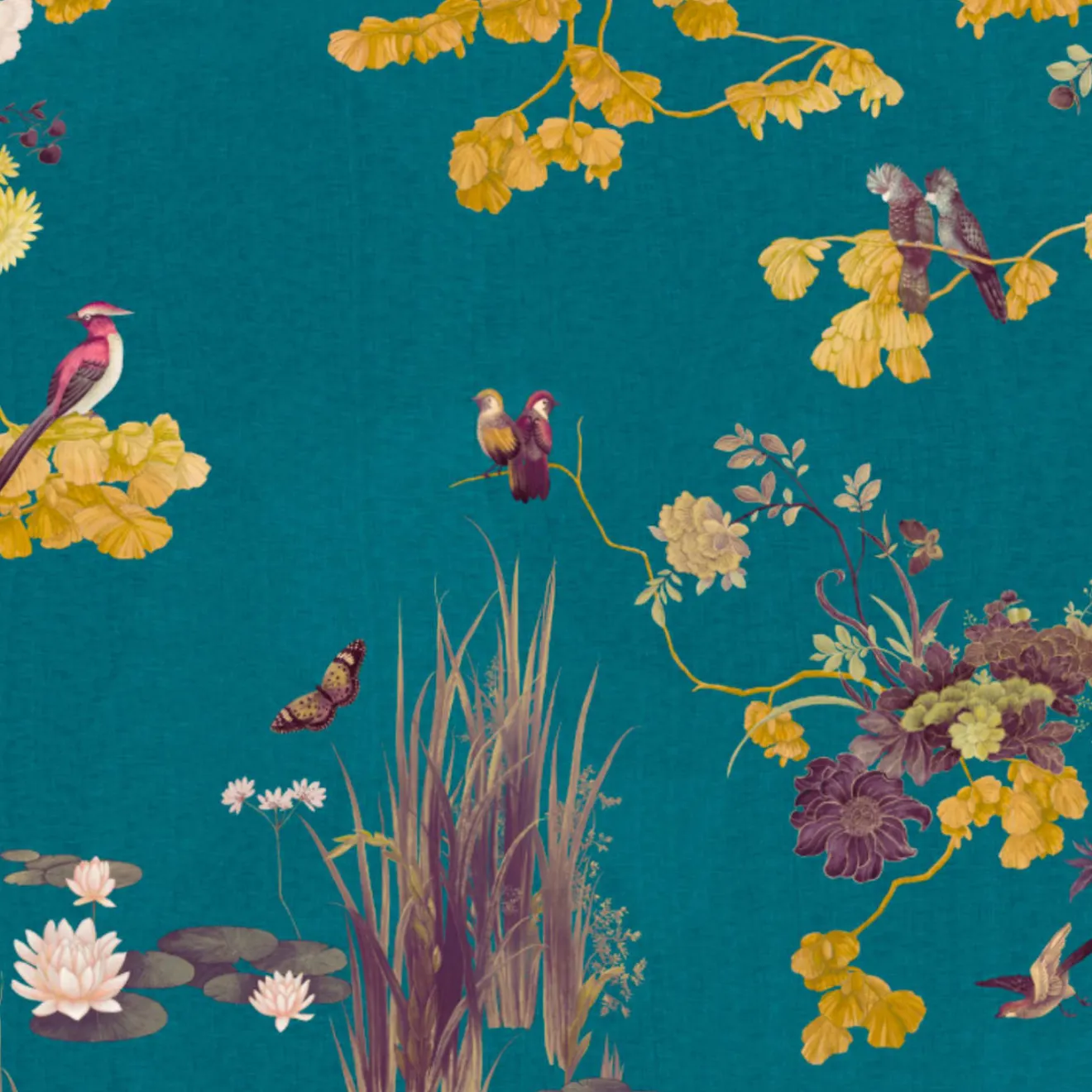 KOHRO Tessuto da rivestimento in poliestere blu, viola e giallo