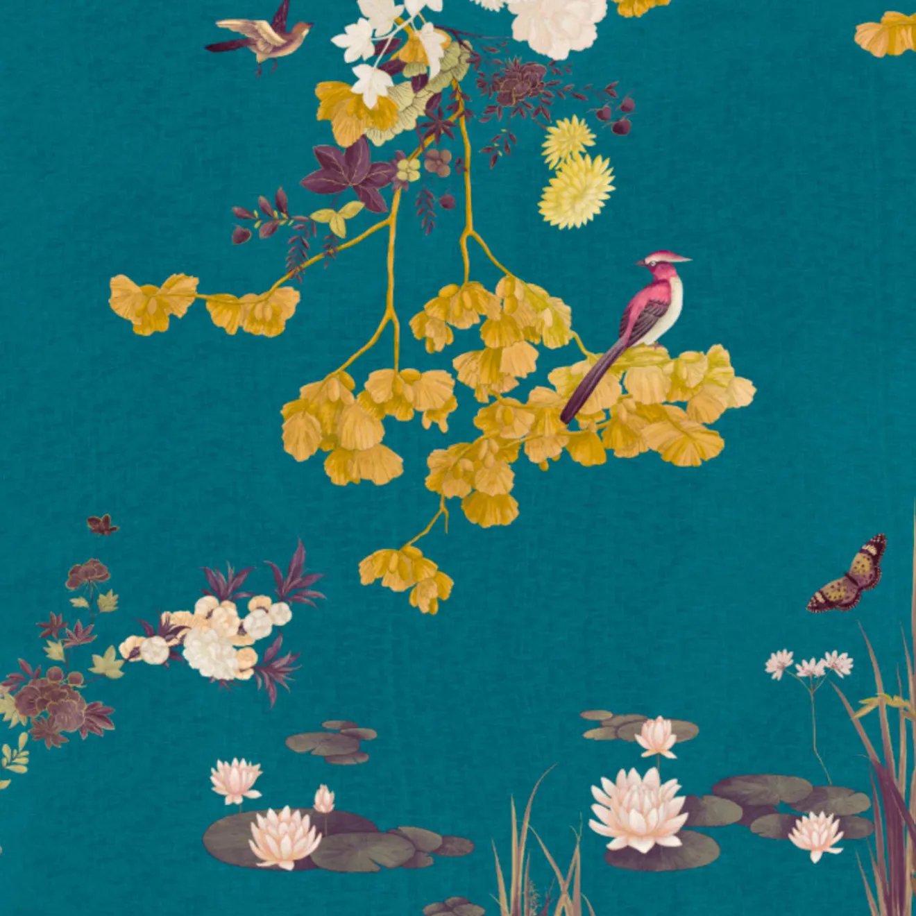 KOHRO Tessuto da rivestimento in poliestere blu, viola e giallo