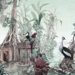 KOHRO Tessuto da rivestimento in cotone e lino verde West Of Java