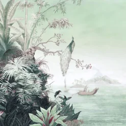 KOHRO Tessuto da rivestimento in cotone e lino verde West Of Java