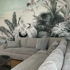 KOHRO Tessuto da rivestimento in cotone e lino verde West Of Java