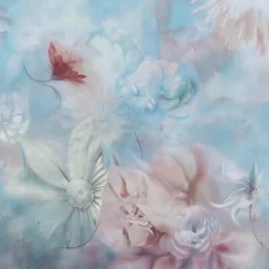 KOHRO Tessuto da rivestimento in cotone Fleuraissance rosa e azzurro