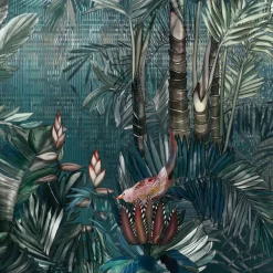 KOHRO Tessuto da rivestimento in poliestere Sarasvati verde e blu