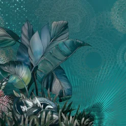 KOHRO Tessuto da rivestimento in poliestere Sarasvati verde e blu