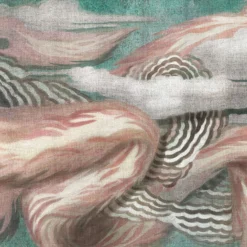 KOHRO Tessuto da rivestimento L'Oiseau de Feu in cotone rosa e azzurro