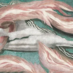 KOHRO Tessuto da rivestimento L'Oiseau de Feu in cotone rosa e azzurro