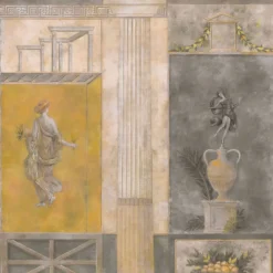 KOHRO Tessuto murale in cotone giallo grigio e beige Pompei