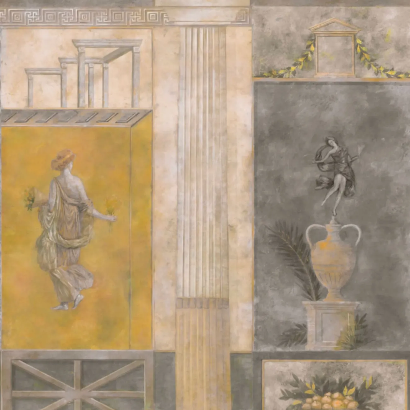 KOHRO Tessuto murale in cotone giallo grigio e beige Pompei