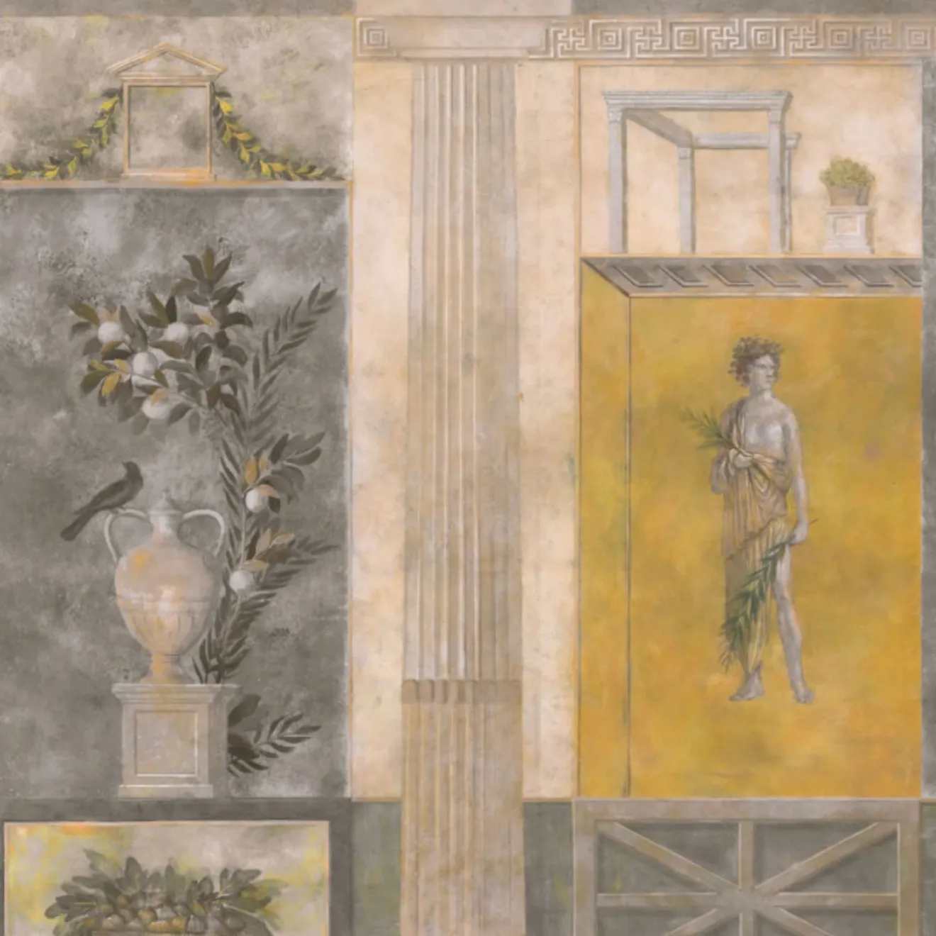 KOHRO Tessuto murale in cotone giallo grigio e beige Pompei