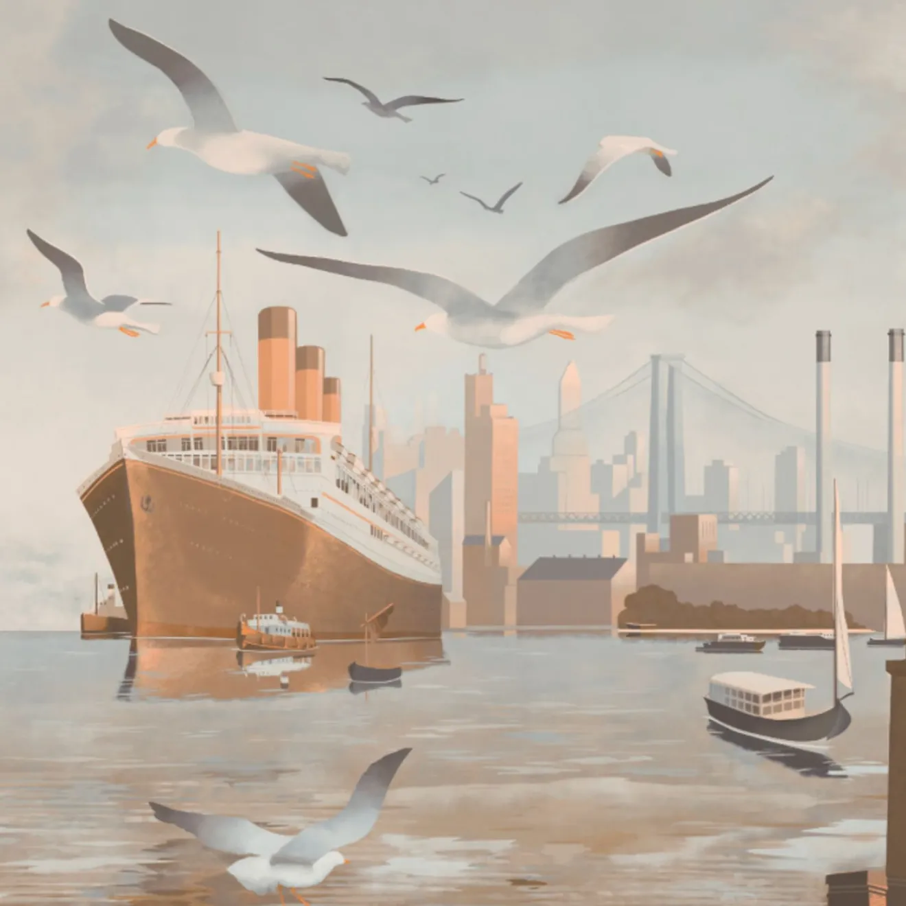 KOHRO Tessuto murale in poliestere marrone, grigio e bronzo Dalla terra al mare