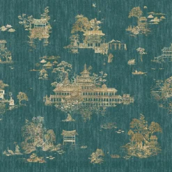 KOHRO Tessuto murale in poliestere verde e oro Ore e lampeggianti