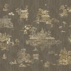 KOHRO Tessuto murale in poliestere marrone e oro Ore e Lampeggi