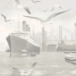 KOHRO Tessuto murale in poliestere grigio da terra a mare