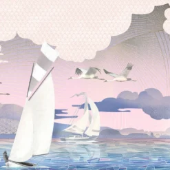 KOHRO Tessuto per rivestimento murale in poliestere rosa Sea Breeze