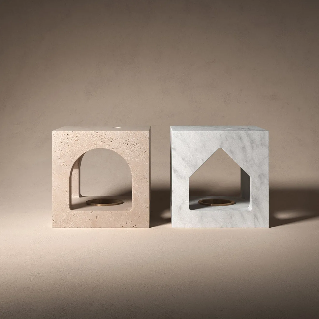 Salvatori The Village - Portacandele in travertino MA House di Kengo Kuma