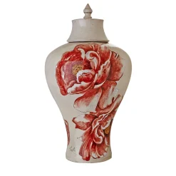 Ceramiche Ceccarelli Tropical & Flowers Bonnie Red Peonies Vaso con coperchio