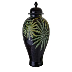 Ceramiche Ceccarelli Tropical & Flowers Clyde Palm Leaves Vaso con coperchio