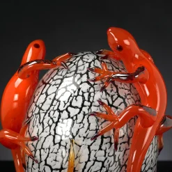 VGnewtrend Uovo di cristallo con gechi di vetro rosso