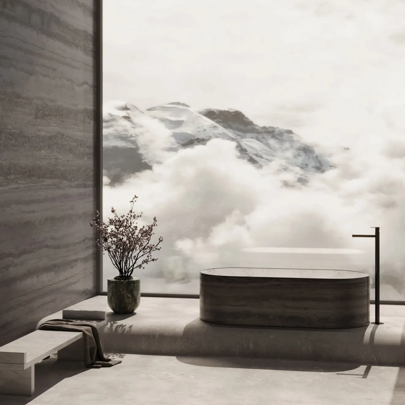 Kreoo Vasca da Bagno Blessed Tub in Travertino Silver e Bianco del Re