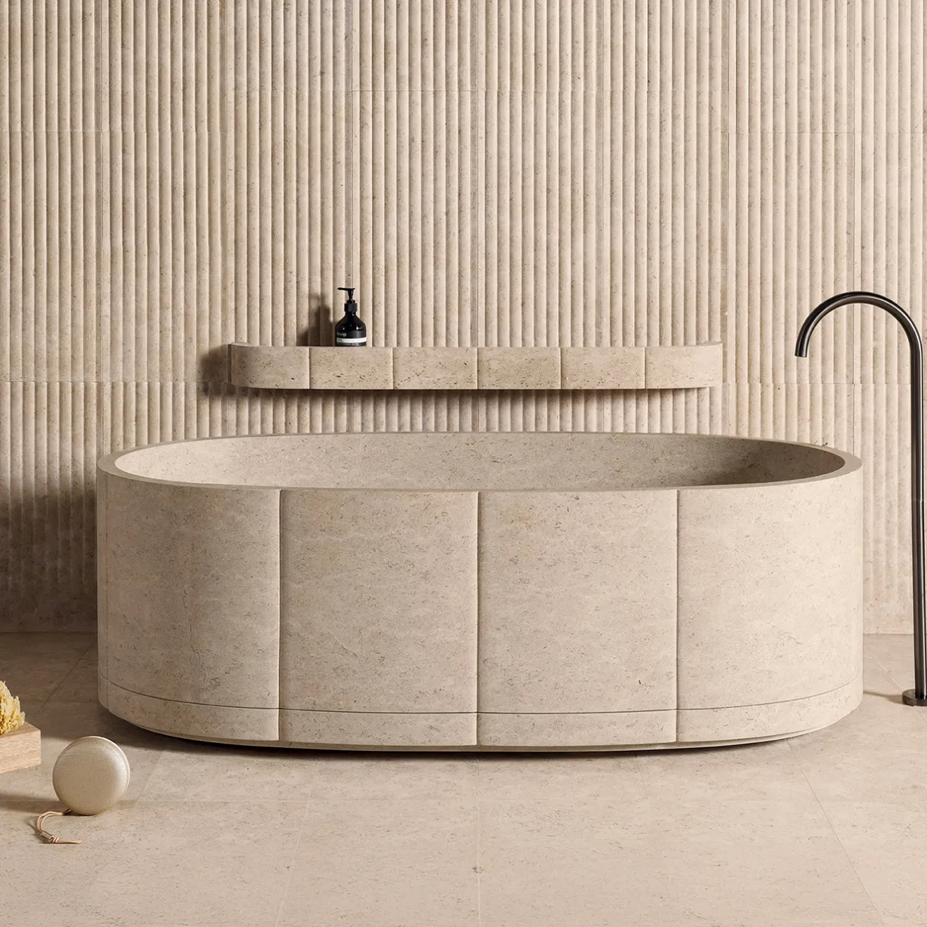 Luce Di Carrara Vasca da bagno Oval Beige in marmo Sartoriale di Federico Peri
