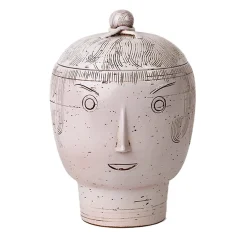 Bitossi Ceramiche Vaso antropomorfo bianco sporco con coperchio di Aldo Londi