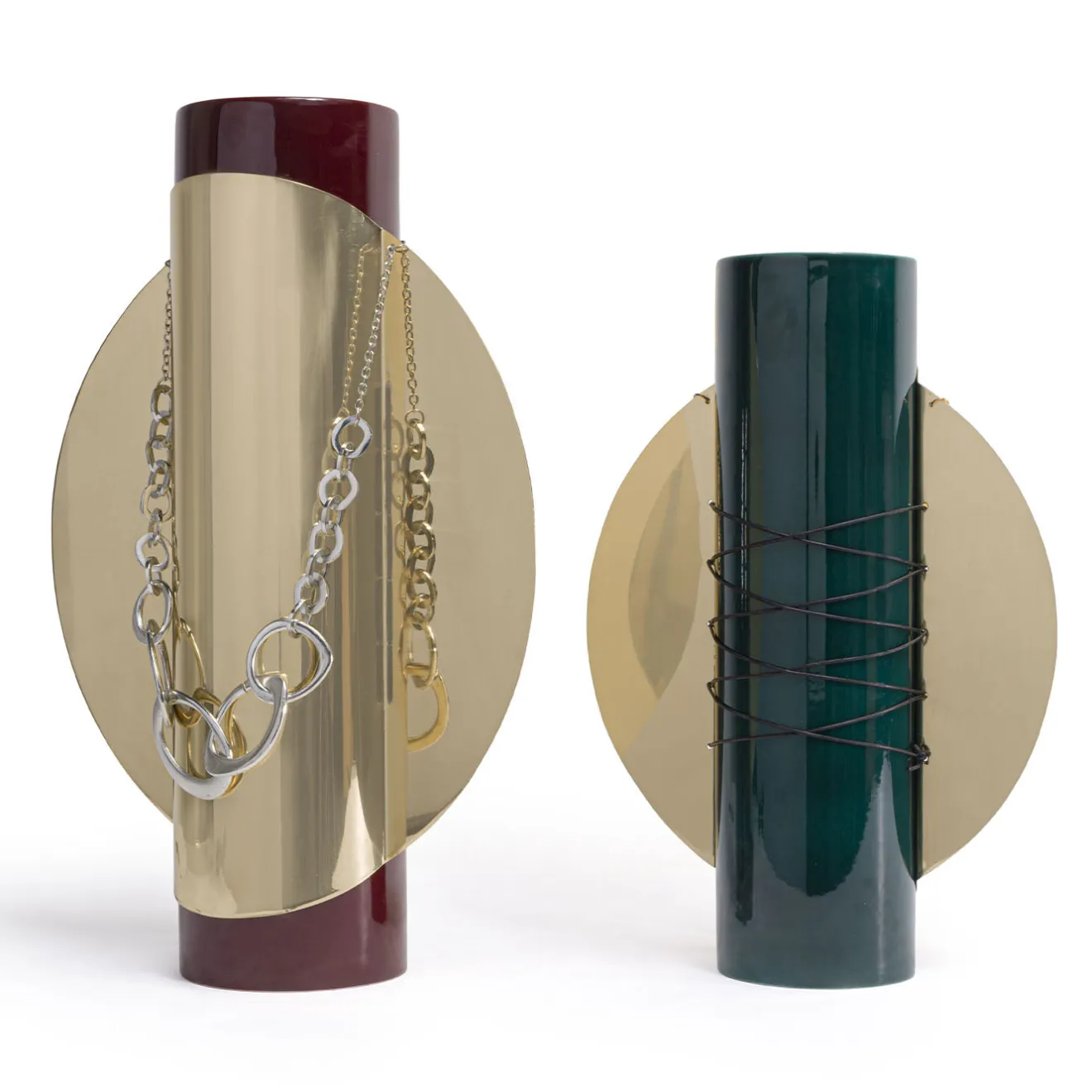 Visionnaire Vaso Bustier Totem 2 in ceramica verde con dettagli in metallo