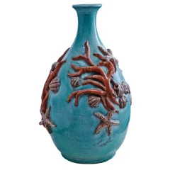 Ceramiche Ceccarelli Vaso Conchiglie e Coralli Rosso e Blu