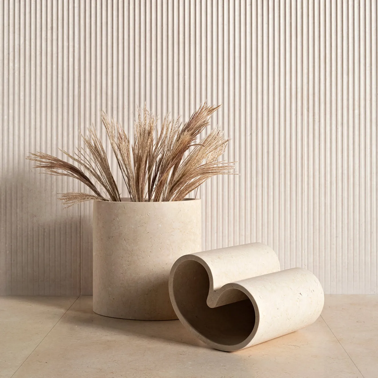 Luce Di Carrara Vaso Decorativo in Marmo Beige Medio Muze