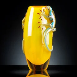 VGnewtrend Vaso giallo con 2 gechi
