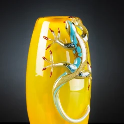 VGnewtrend Vaso giallo con 2 gechi